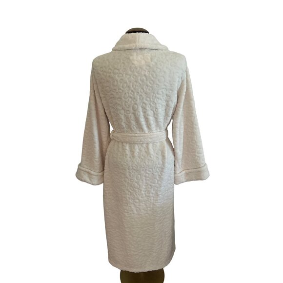 Oscar De La Renta Beige Plush Leopard Embossed Print Robe L/XL - Picture 4 of 8